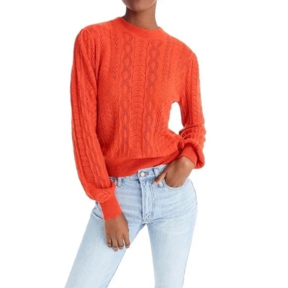 DEMYLEE x J.Crew 100% Wool Pointelle Knit Sweater Women’s XS Orange